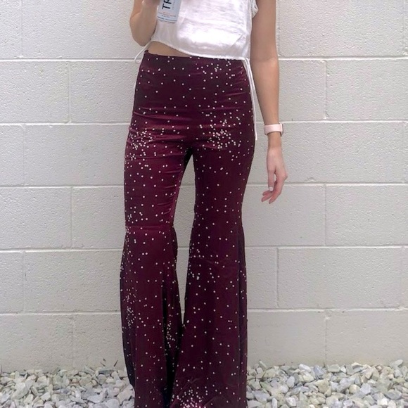Line & Dot Pants - Line + Dot Burgundy Flared Pants